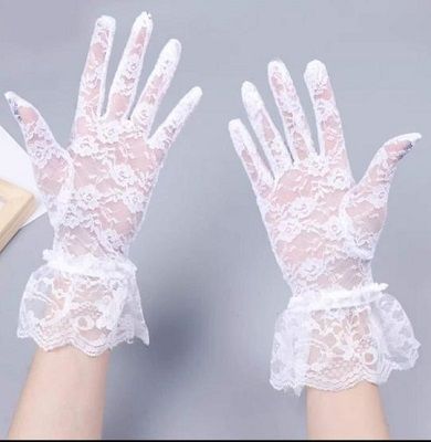 Ladies Floral Lace White Gloves 10 Pack