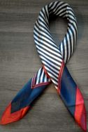 Navy Blue Silk Stripe Scarf