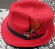 Feather Red Fedora Trilby Hat