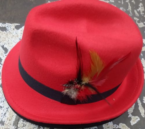 Feather Red Fedora Trilby Hat